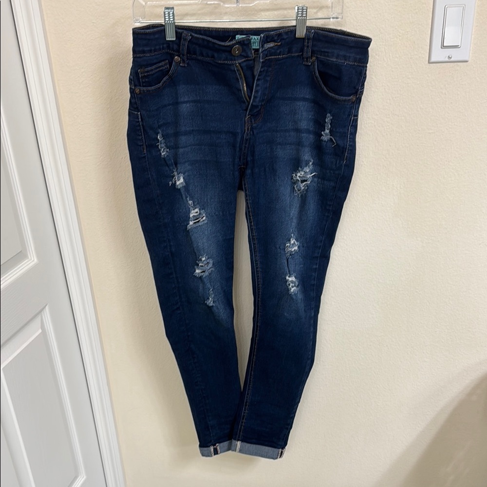 Wax Jean Blue Ankle Cropped Distressed Jeans